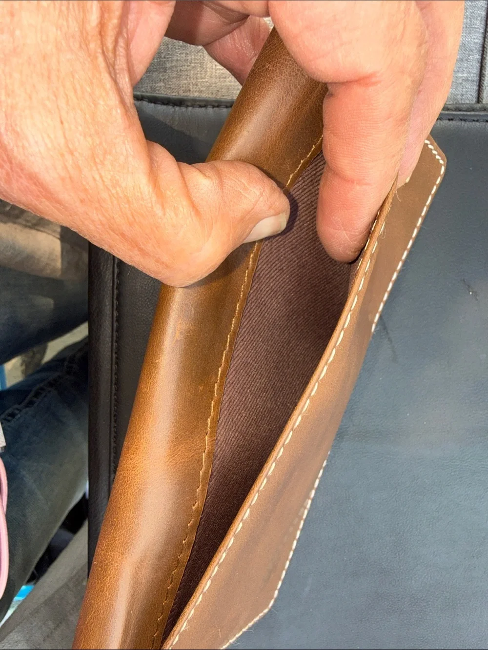 Men's Brown Leather Money Clip Wallet with Decorative Concho